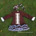 Football dress new design ruffle dress clothes 100%cotton cute children's kids clothes with matching necklace and headband